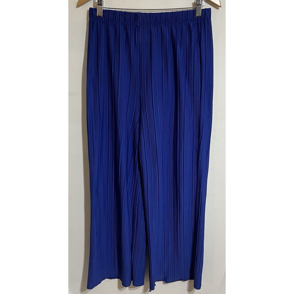 blue wide leg pants elastic waist dress Office BoHo hippie Pleated Festival Z2
